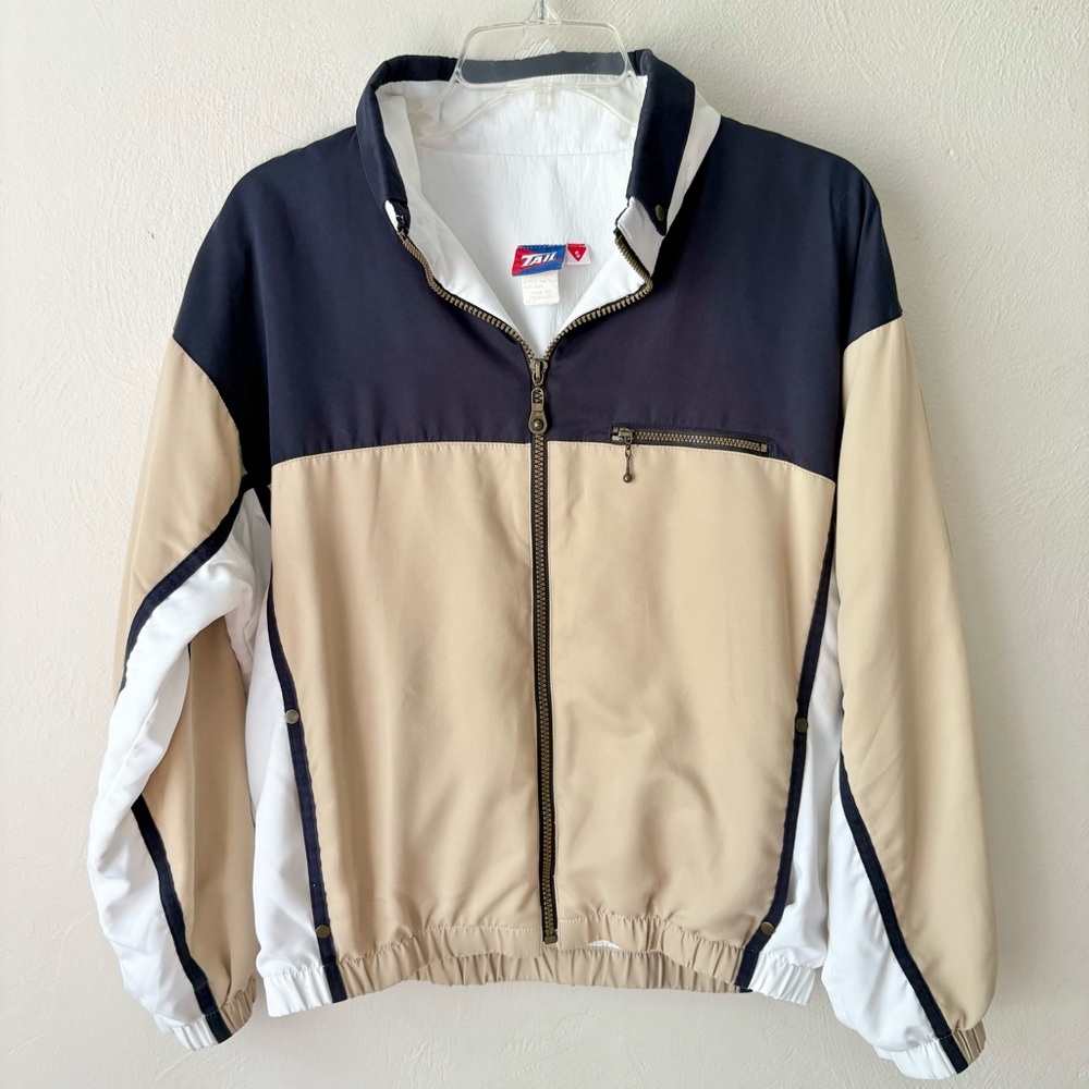 🎁5/$25 Vintage Tail Tan Navy Blue White Color Block Windbreaker Jacket